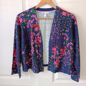 Isaac Mizrahi Live! Women's Navy Printed Open-Front Cardigan Sweater Size L
